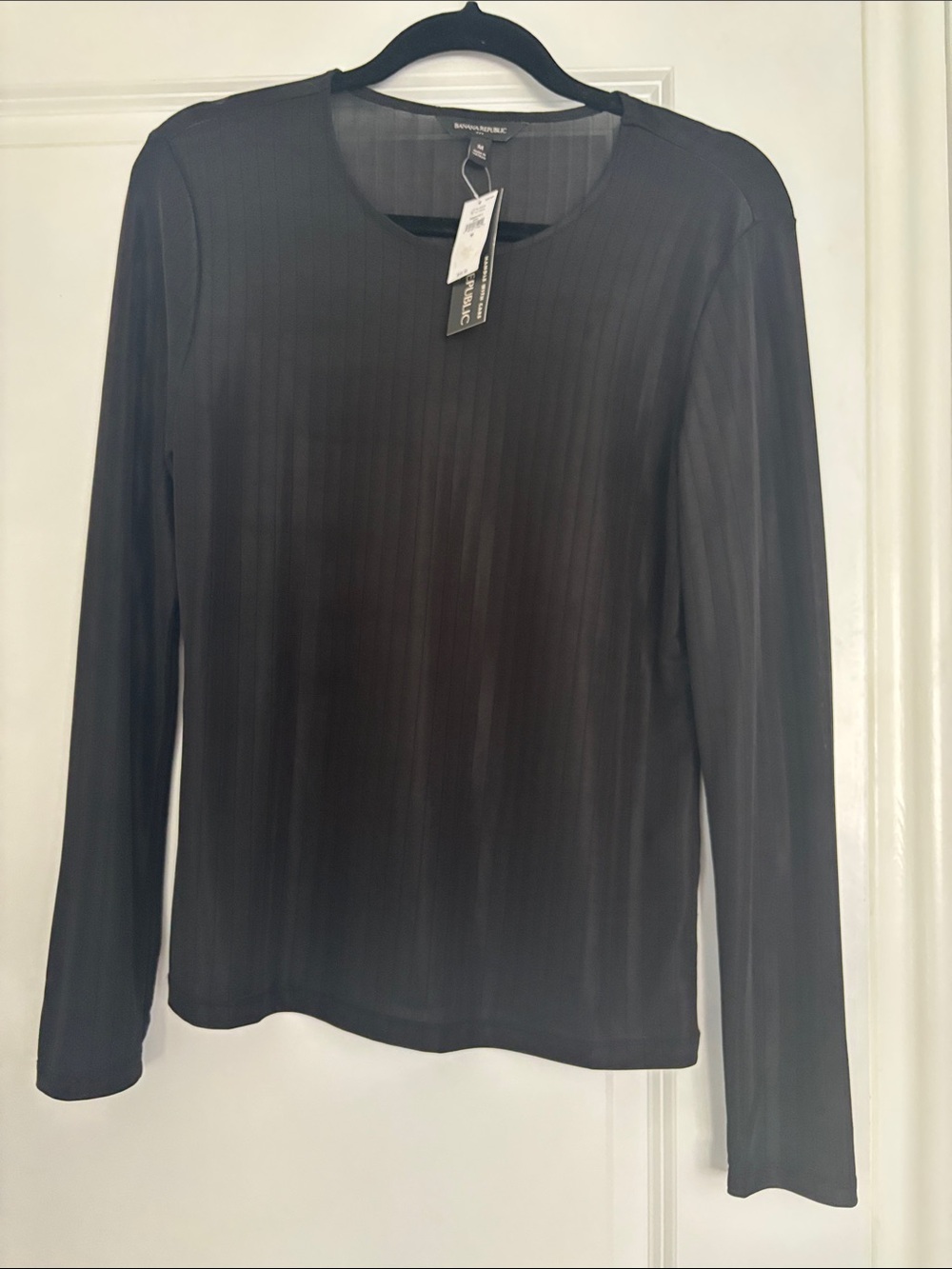 Banana Republic Black Sheer Ribbed Long-Sleeve Top